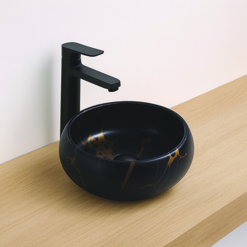 Vasque ronde à poser SORA en céramique Ø36 x h.12 cm - Marbre noir